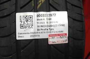 205/50R16 87W PACE PC10 6MM  PRESSURE TESTED PART WORN TYRE