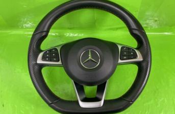 MERCEDES A CLASS W176 STEERING WHEEL WITH AIRBAG FLAT BOTTOM RED STITCHING