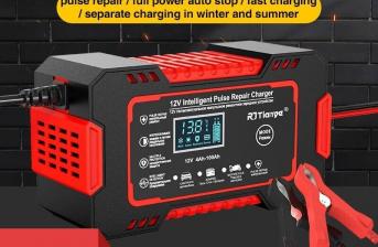 UK Plug Car Battery Charger 12V 6A Pulse Repair LCD Display Smart Fast Charge AG