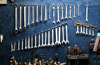Workshop mechanics tools mechanics tools lined up on a table
